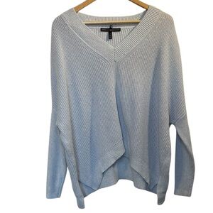 WHBM Light Blue Oversized Cotton Blend V-Neck Pullover Sweater - Size Small
